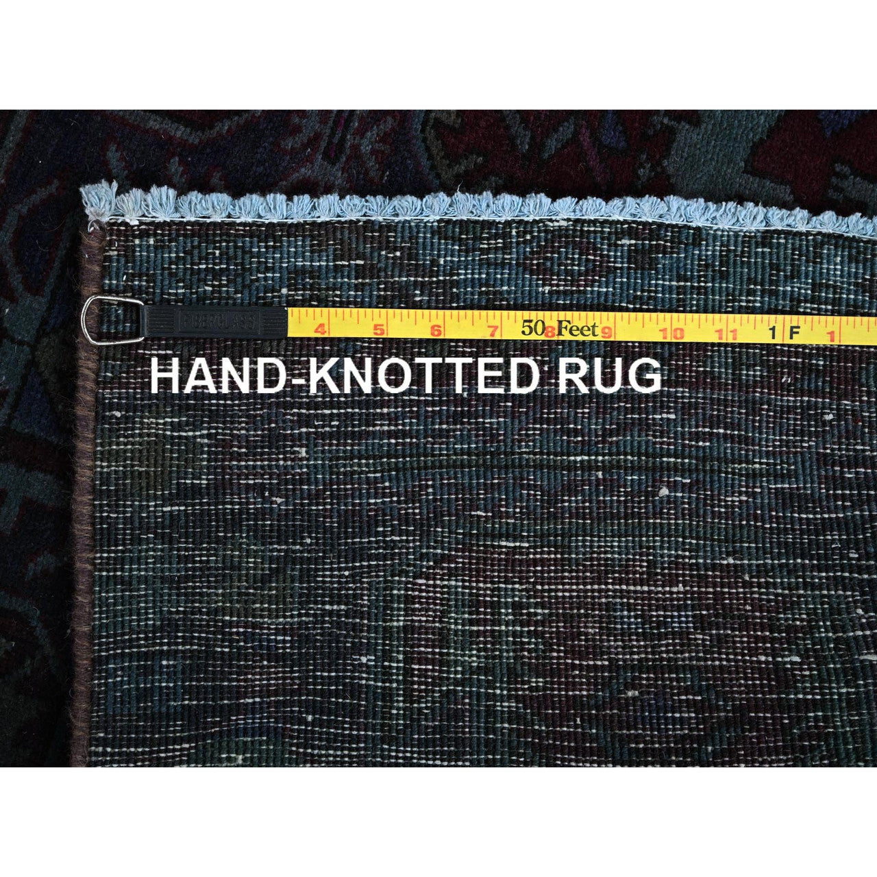 Overdyed & Vintage Wool Hand Knotted Rug Purple 2.11x9.9 -O0778