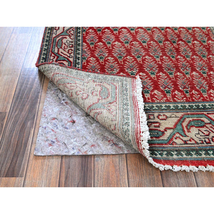 Overdyed & Vintage Wool Hand Knotted Rug Red 3.2x12.4 -O0779
