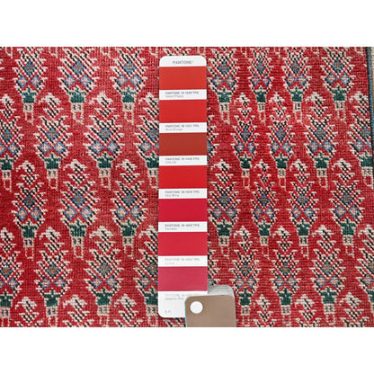 Overdyed & Vintage Wool Hand Knotted Rug Red 3.2x12.4 -O0779