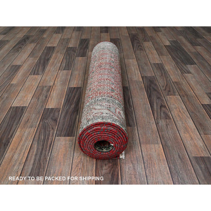 Overdyed & Vintage Wool Hand Knotted Rug Red 3.2x12.4 -O0779