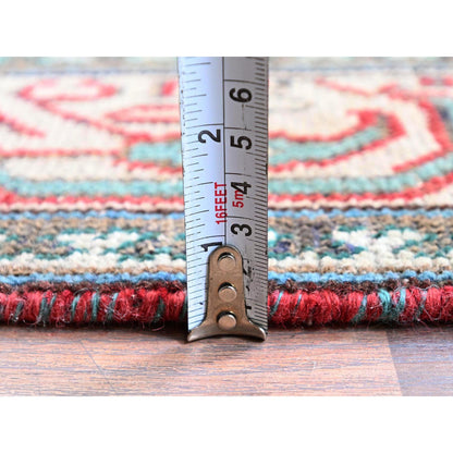 Overdyed & Vintage Wool Hand Knotted Rug Red 3.2x12.4 -O0779