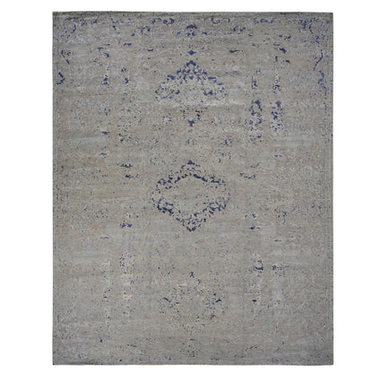 Transitional Wool & Silk Hand Knotted Rug Blue No Border 11.10X14.9 -O078001