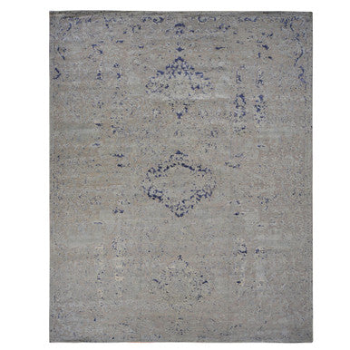 Transitional Wool & Silk Hand Knotted Rug Blue No Border 11.10X14.9 -O078001