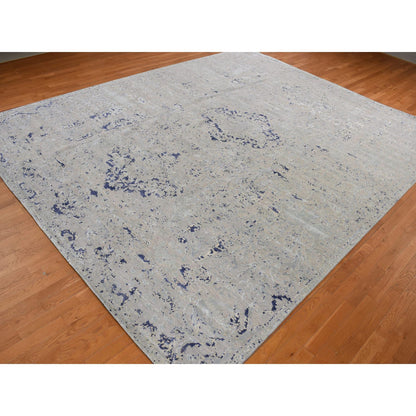 Transitional Wool & Silk Hand Knotted Rug Blue No Border 11.10X14.9 -O078001