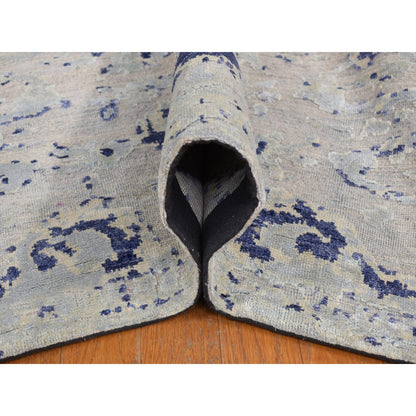 Transitional Wool & Silk Hand Knotted Rug Blue No Border 11.10X14.9 -O078001
