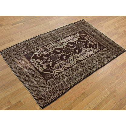 Tribal & Geometric Wool Hand Knotted Rug Brown Brown 4.0X6.8 -O078003