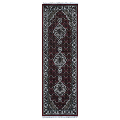 Fine Oriental Wool & Silk Hand Knotted Rug Red White 2.8X8.5 -O078004