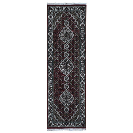 Fine Oriental Wool & Silk Hand Knotted Rug Red White 2.8X8.5 -O078004