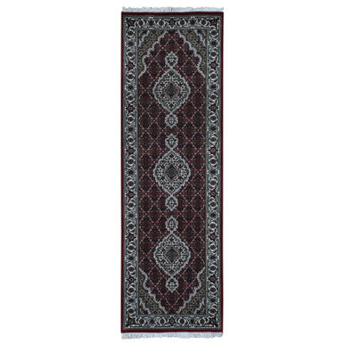 Fine Oriental Wool & Silk Hand Knotted Rug Red White 2.8X8.5 -O078004