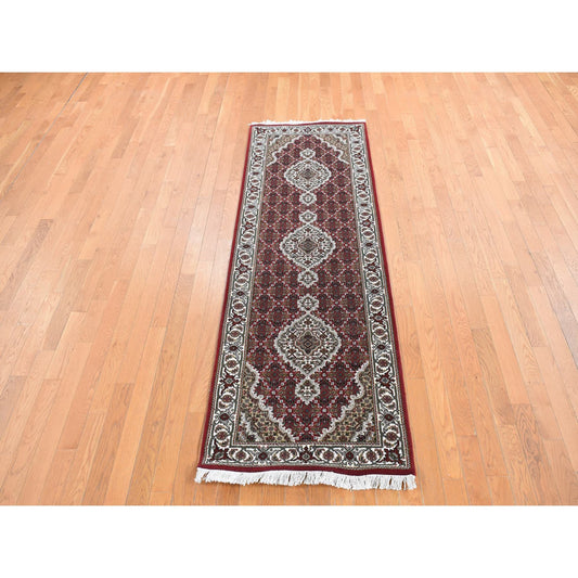 Fine Oriental Wool & Silk Hand Knotted Rug Red White 2.8X8.5 -O078004