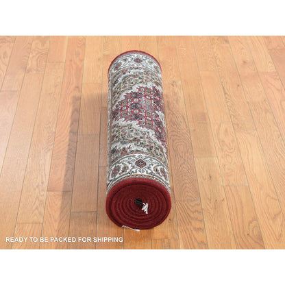Fine Oriental Wool & Silk Hand Knotted Rug Red White 2.8X8.5 -O078004