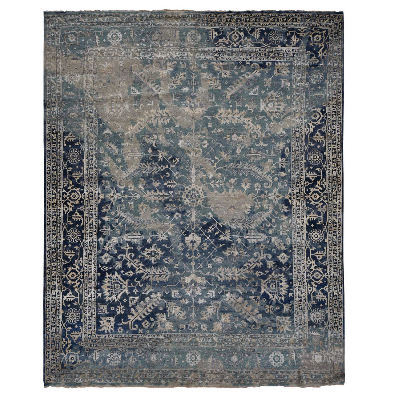 Blue 11'8" x 14'8" Transitional Hand knotted Wool Rug - Sku: O078006