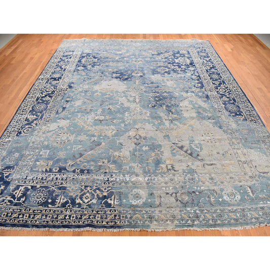 Transitional Wool Hand Knotted Rug Blue Blue 11.8X14.8 -O078006