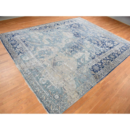 Transitional Wool Hand Knotted Rug Blue Blue 11.8X14.8 -O078006