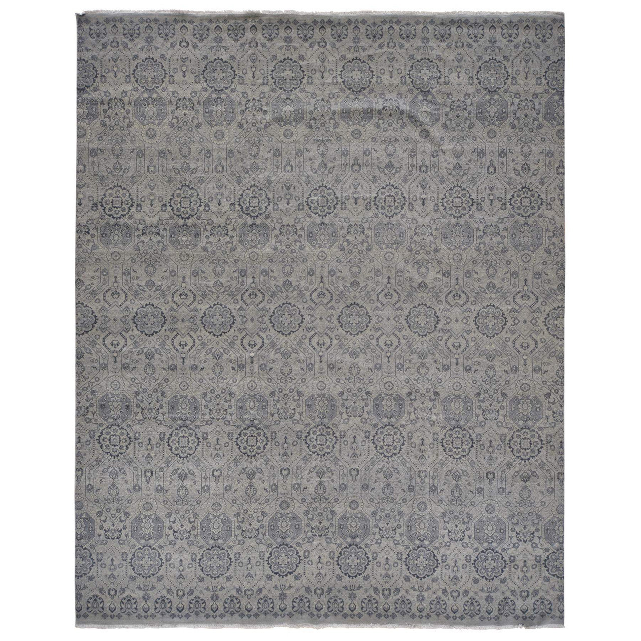 Gray 11'10" x 14'9" Transitional Hand knotted Wool Rug - Sku: O078007