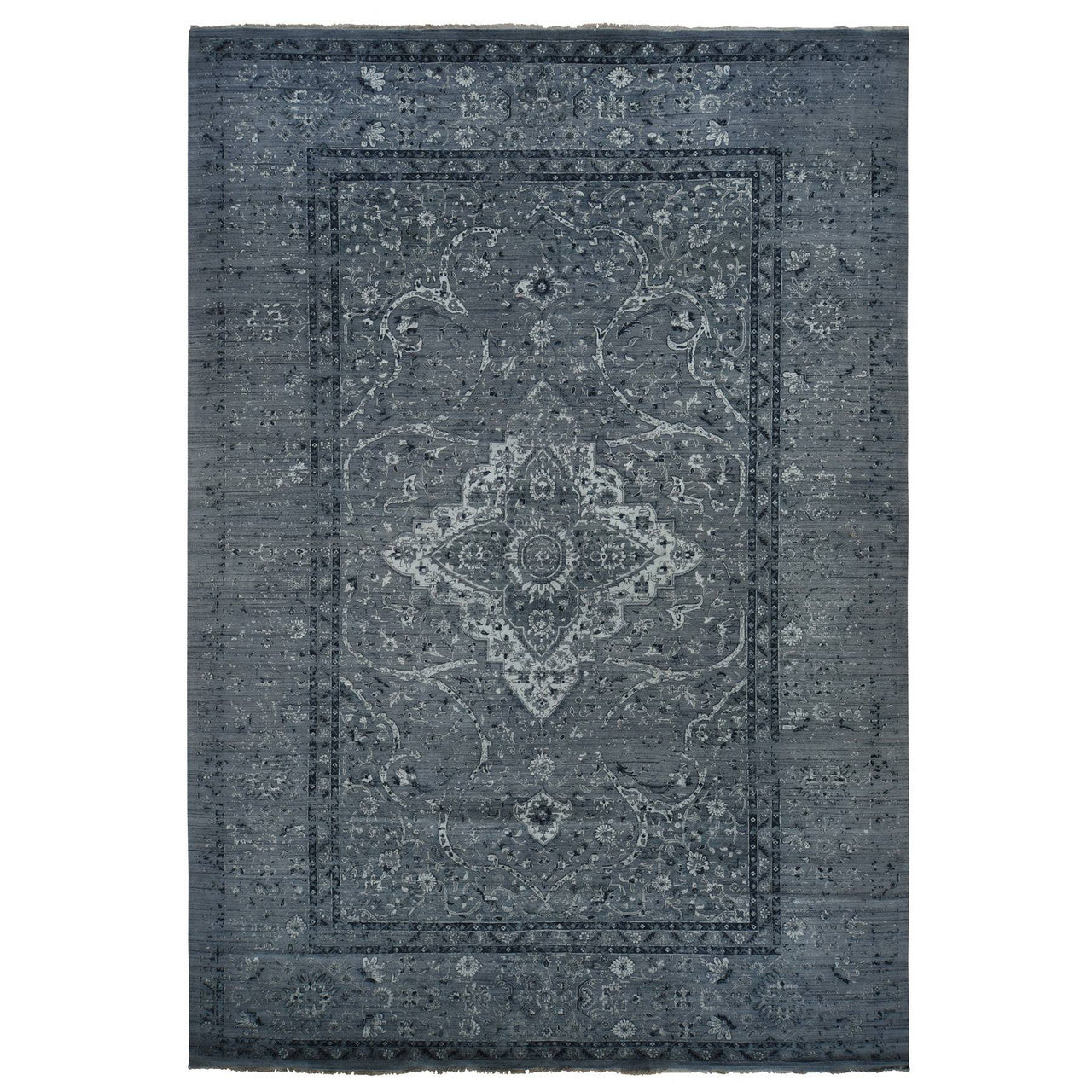 Gray 12'1" x 17'7" Transitional Hand knotted Wool Rug - Sku: O078008