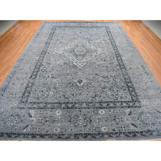 Transitional Wool Hand Knotted Rug Grey Gray 12.1X17.7 -O078008