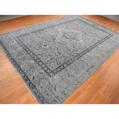 Transitional Wool Hand Knotted Rug Grey Gray 12.1X17.7 -O078008
