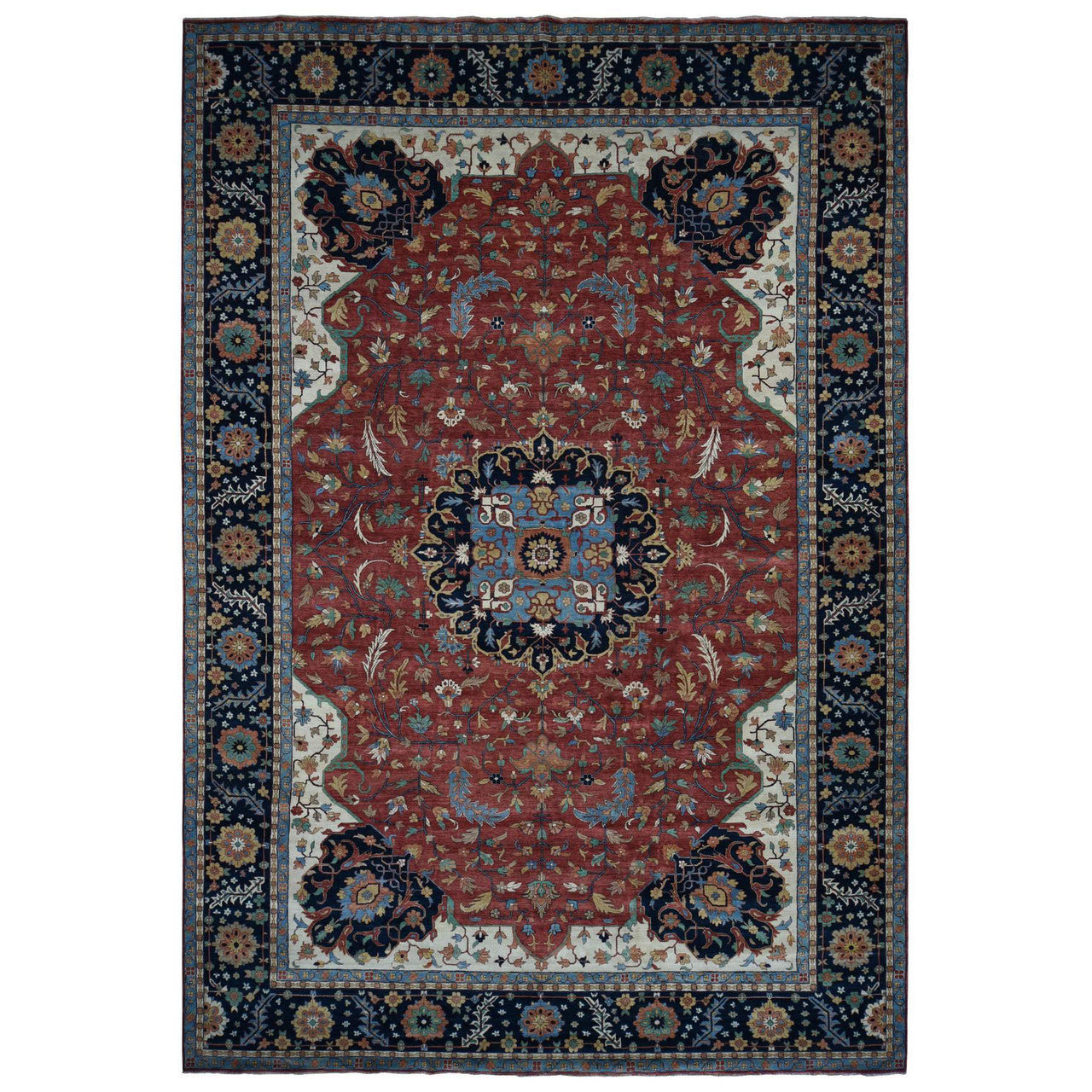 Red 12'0" x 17'8" Heriz Hand knotted Wool Rug - Sku: O078009