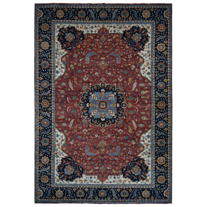 Heriz Wool Hand Knotted Rug Red Blue 12.0X17.8 -O078009