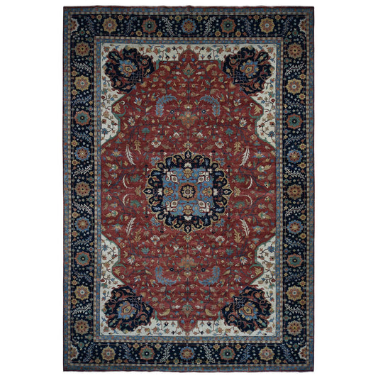 Heriz Wool Hand Knotted Rug Red Blue 12.0X17.8 -O078009