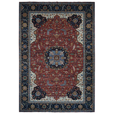 Heriz Wool Hand Knotted Rug Red Blue 12.0X17.8 -O078009