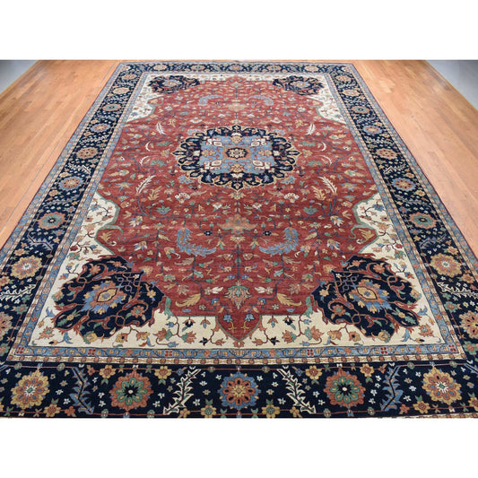 Heriz Wool Hand Knotted Rug Red Blue 12.0X17.8 -O078009