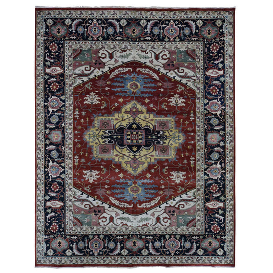 Heriz Wool Hand Knotted Rug Red Blue 11.7X14.10 -O078010