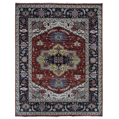 Heriz Wool Hand Knotted Rug Red Blue 11.7X14.10 -O078010