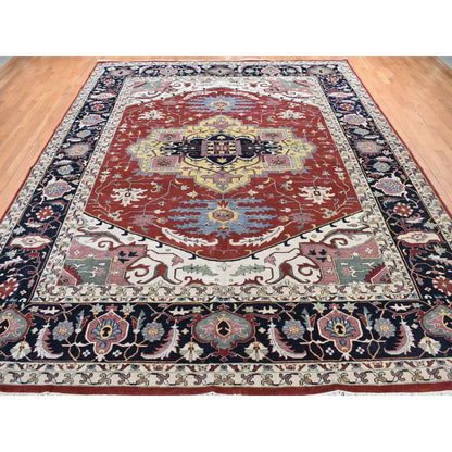 Heriz Wool Hand Knotted Rug Red Blue 11.7X14.10 -O078010