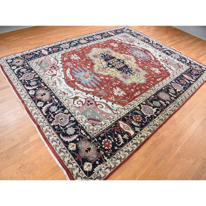 Heriz Wool Hand Knotted Rug Red Blue 11.7X14.10 -O078010