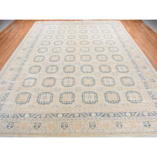 Oushak And Peshawar Wool Hand Knotted Rug Ivory Ivory 13.0X17.7 -O078012