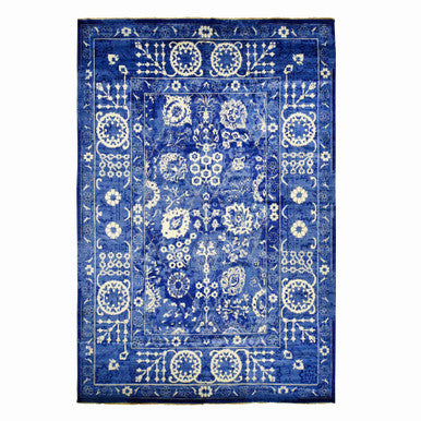 Transitional Wool & Silk Hand Knotted Rug Blue No Border 12.2X18.3 -O078014