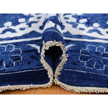 Transitional Wool & Silk Hand Knotted Rug Blue No Border 12.2X18.3 -O078014