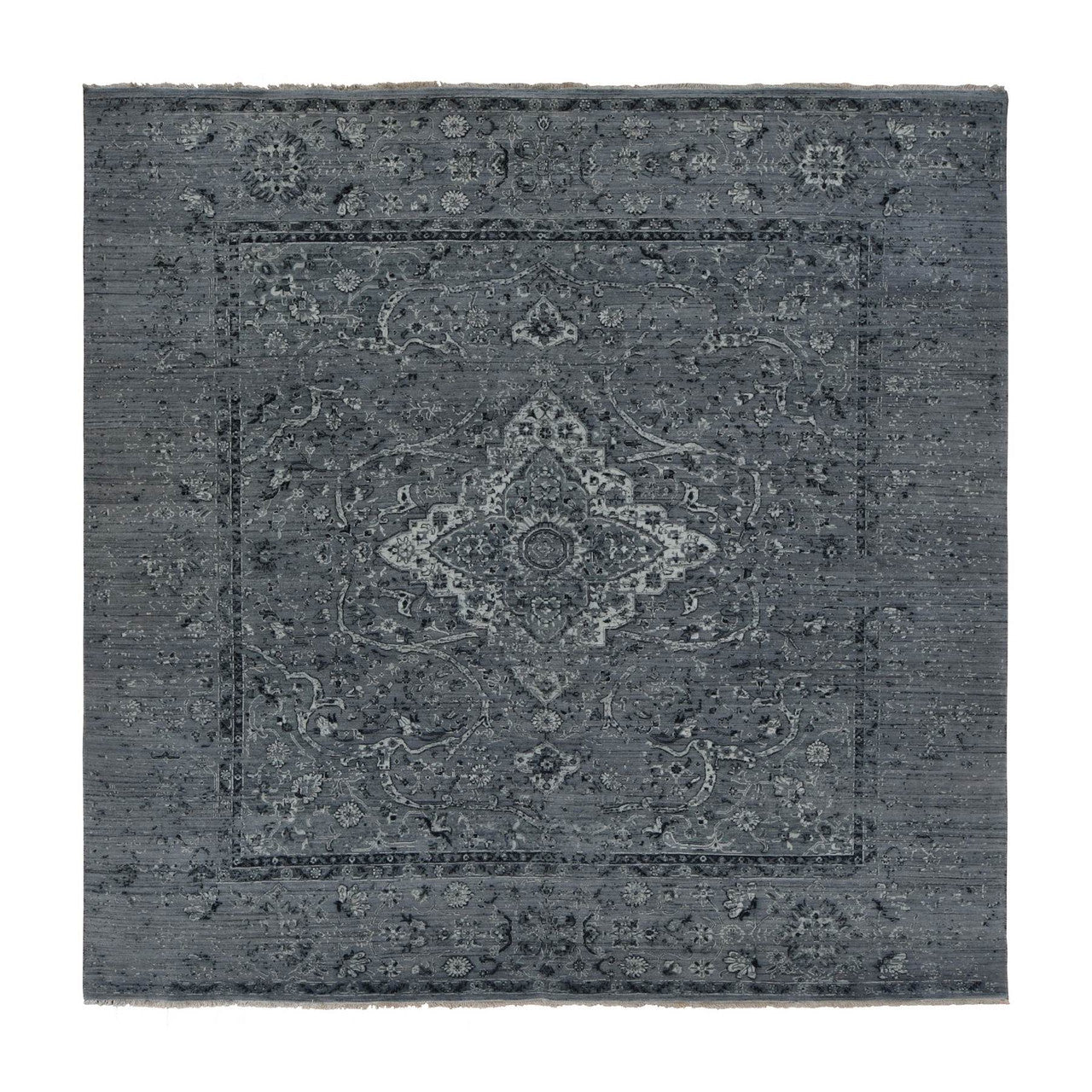 Gray 10'0" x 10'0" Transitional Hand knotted Wool/Silk Rug - Sku: O078015