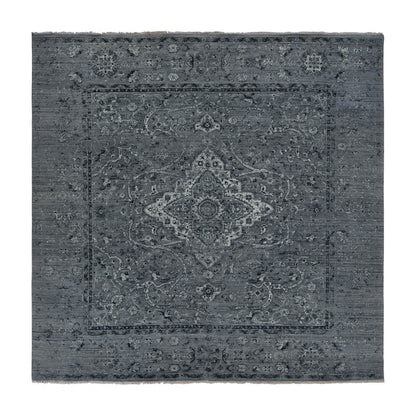 Transitional Wool & Silk Hand Knotted Rug Grey No Border 10.0X10.0 -O078015