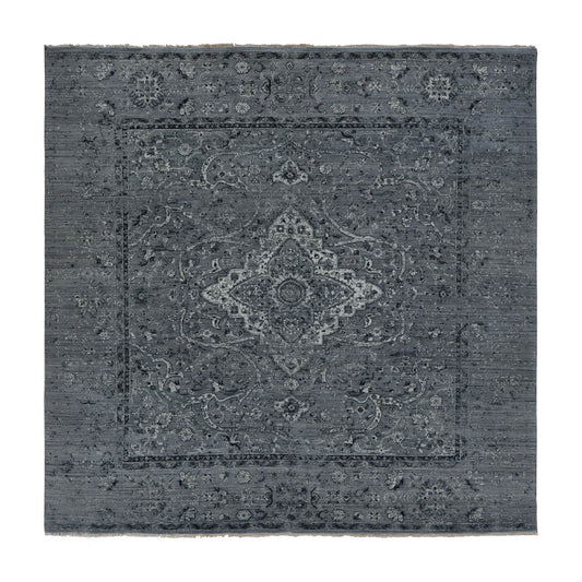 Transitional Wool & Silk Hand Knotted Rug Grey No Border 10.0X10.0 -O078015