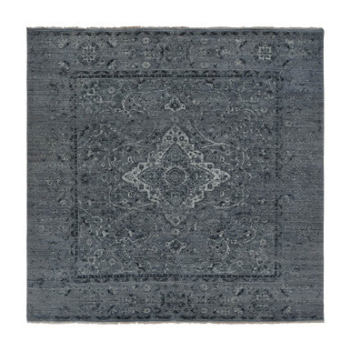 Transitional Wool & Silk Hand Knotted Rug Grey No Border 10.0X10.0 -O078015