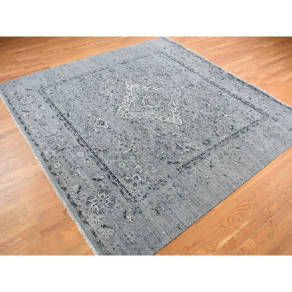 Transitional Wool & Silk Hand Knotted Rug Grey No Border 10.0X10.0 -O078015