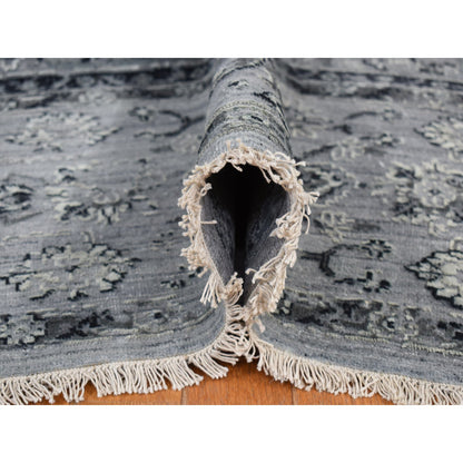 Transitional Wool & Silk Hand Knotted Rug Grey No Border 10.0X10.0 -O078015