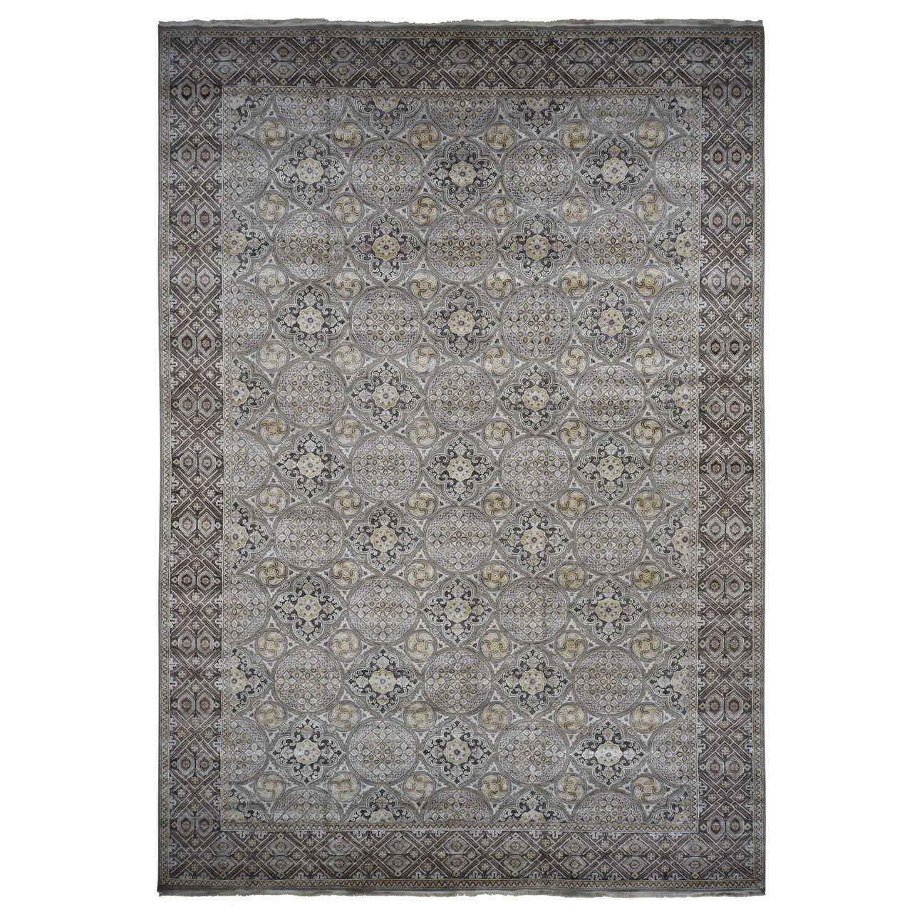 Gray 11'10" x 18'6" Transitional Hand knotted Wool/Silk Rug - Sku: O078016