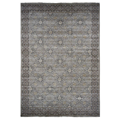 Transitional Wool & Silk Hand Knotted Rug Grey No Border 11.10X18.6 -O078016