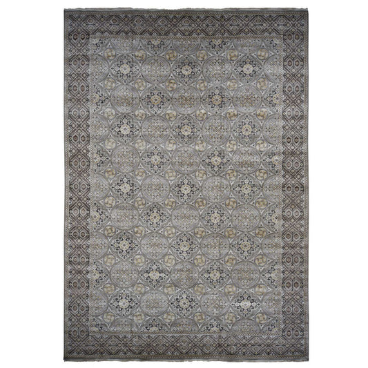 Transitional Wool & Silk Hand Knotted Rug Grey No Border 11.10X18.6 -O078016