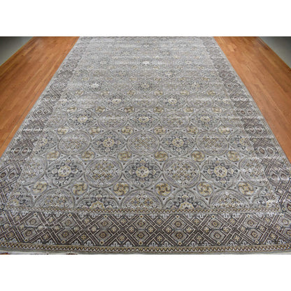 Transitional Wool & Silk Hand Knotted Rug Grey No Border 11.10X18.6 -O078016
