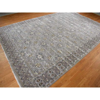 Transitional Wool & Silk Hand Knotted Rug Grey No Border 11.10X18.6 -O078016