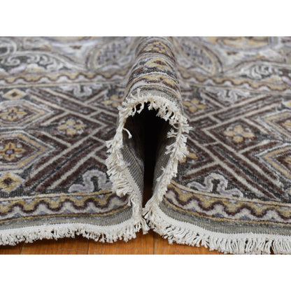 Transitional Wool & Silk Hand Knotted Rug Grey No Border 11.10X18.6 -O078016