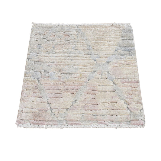 Modern and Contemporary Wool & Pure Silk Hand Knotted Rug Ivory No Border 2.0X2.0 -O078018