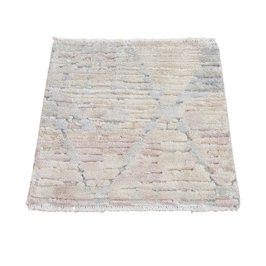 Modern and Contemporary Wool & Pure Silk Hand Knotted Rug Ivory No Border 2.0X2.0 -O078018
