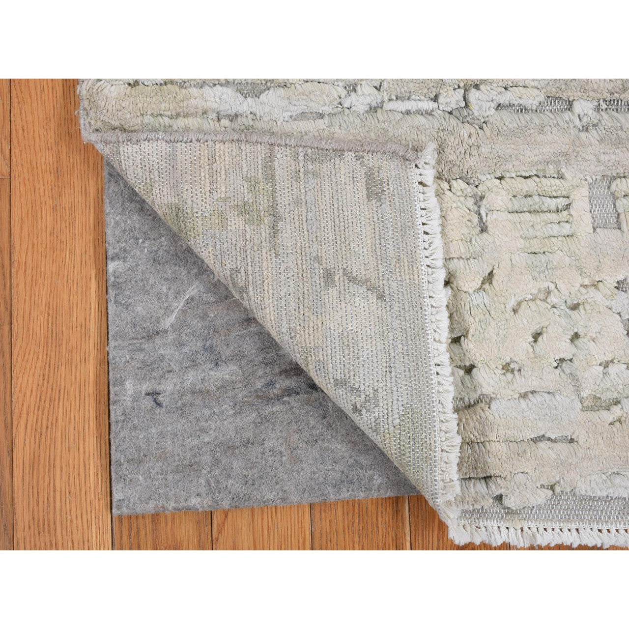 Modern and Contemporary Wool & Pure Silk Hand Knotted Rug Ivory No Border 2.0X2.0 -O078020