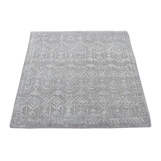 Wool and Silk Wool & Silk Hand Knotted Rug Grey No Border 2.0X2.1 -O078021
